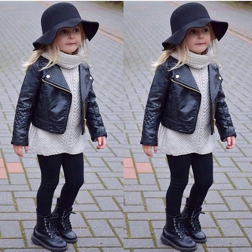 Toddler Girls Coats Faux Leather Jacket Zipper Outerwear Winter Clothes for 1-5 Years