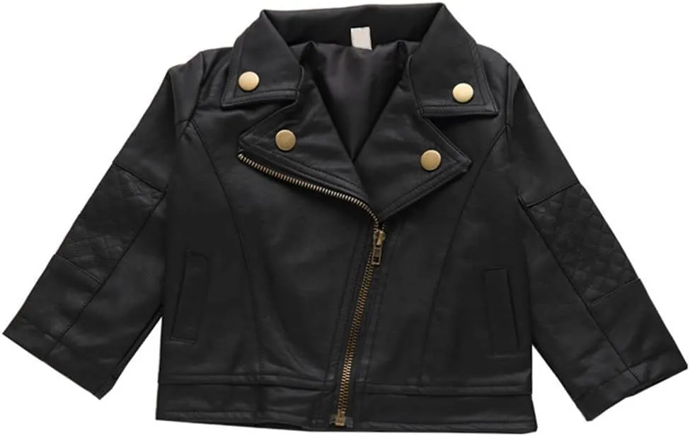 Toddler Girls Coats Faux Leather Jacket Zipper Outerwear Winter Clothes for 1-5 Years
