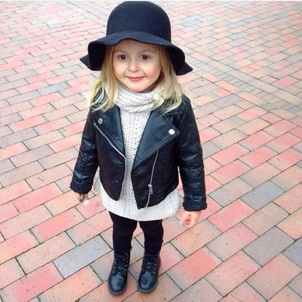 Toddler Girls Coats Faux Leather Jacket Zipper Outerwear Winter Clothes for 1-5 Years