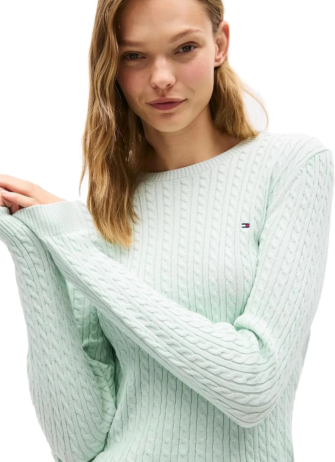 Tommy Hilfiger Women's Flag Logo Crewneck Cable Kint Sweaters Collection 2025