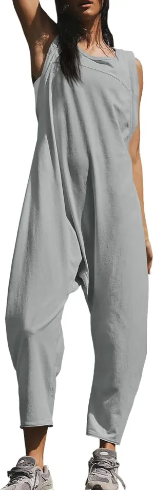 Tongmingyun Womens Casual Jumpsuits Twisted Back Loose Fit Sleeveless Outfits Harem Running Long Pants Rompers