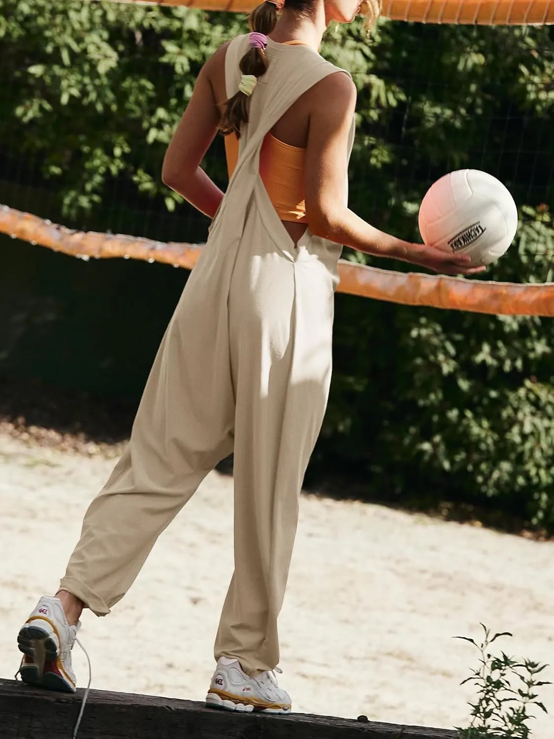 Tongmingyun Womens Casual Jumpsuits Twisted Back Loose Fit Sleeveless Outfits Harem Running Long Pants Rompers