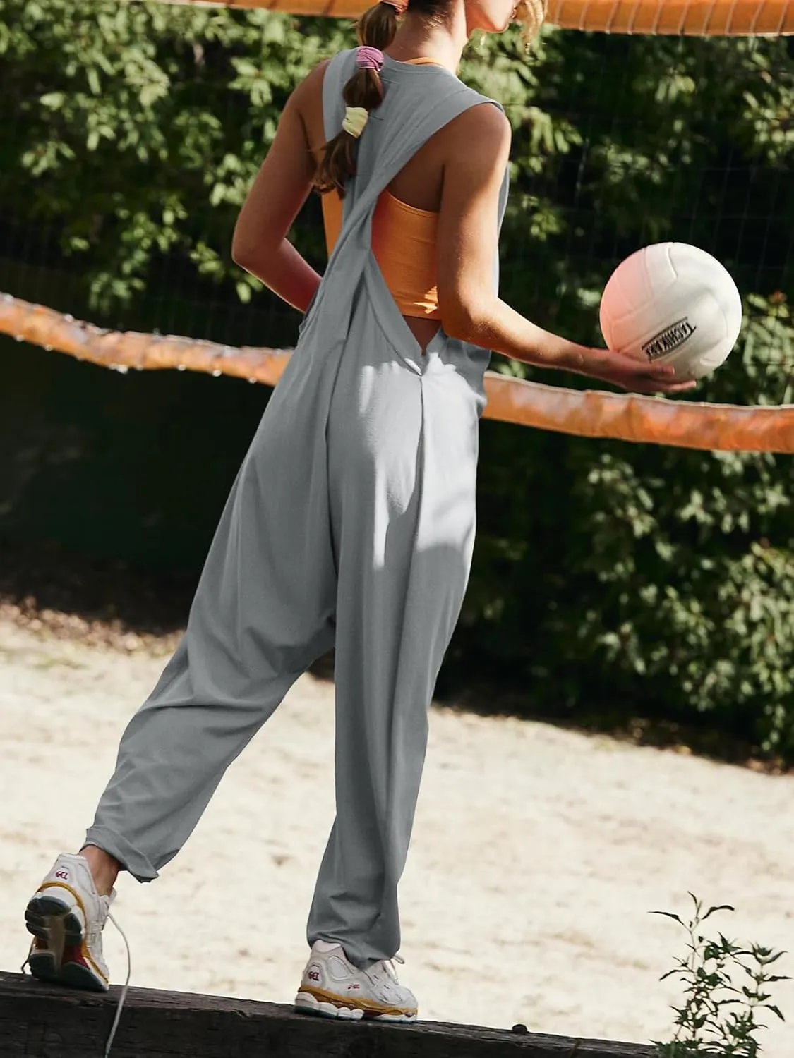 Tongmingyun Womens Casual Jumpsuits Twisted Back Loose Fit Sleeveless Outfits Harem Running Long Pants Rompers