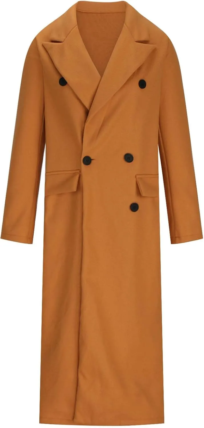 Trench Coat for Women 2024 Double Breasted Lapel Wool Coat Fall Long Sleeve Midi Jacket Windproof Overcoat
