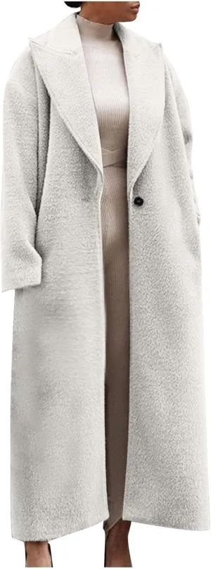 Trench Coat for Women 2024 Double Breasted Lapel Wool Coat Fall Long Sleeve Midi Jacket Windproof Overcoat