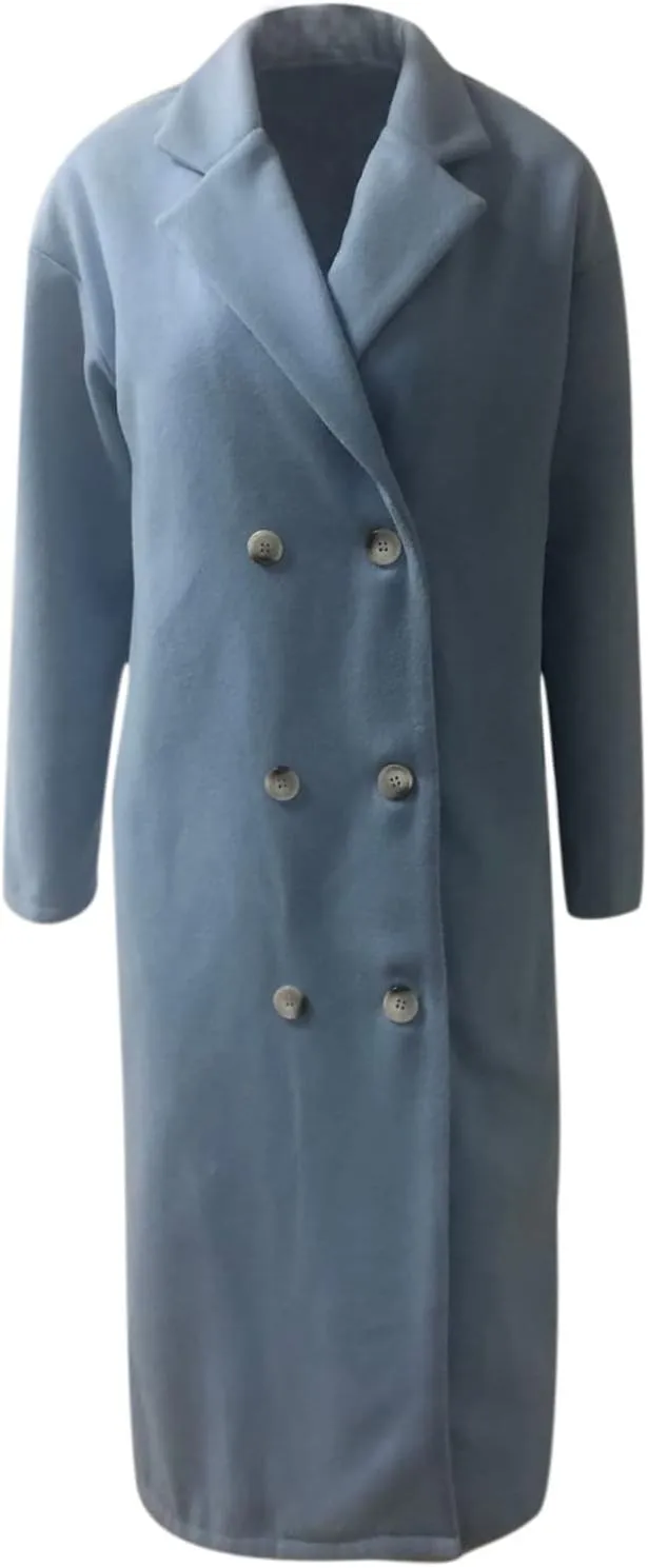 Trench Coat for Women 2024 Double Breasted Lapel Wool Coat Fall Long Sleeve Midi Jacket Windproof Overcoat