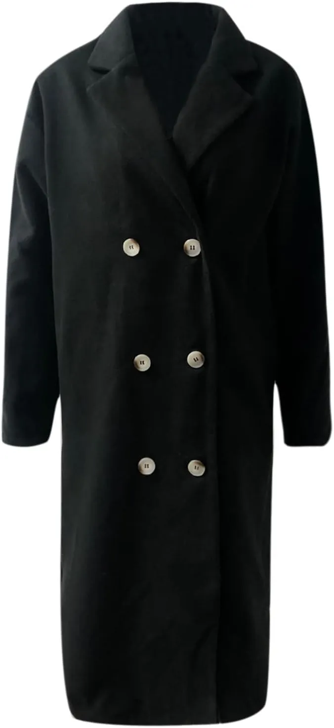 Trench Coat for Women 2024 Double Breasted Lapel Wool Coat Fall Long Sleeve Midi Jacket Windproof Overcoat