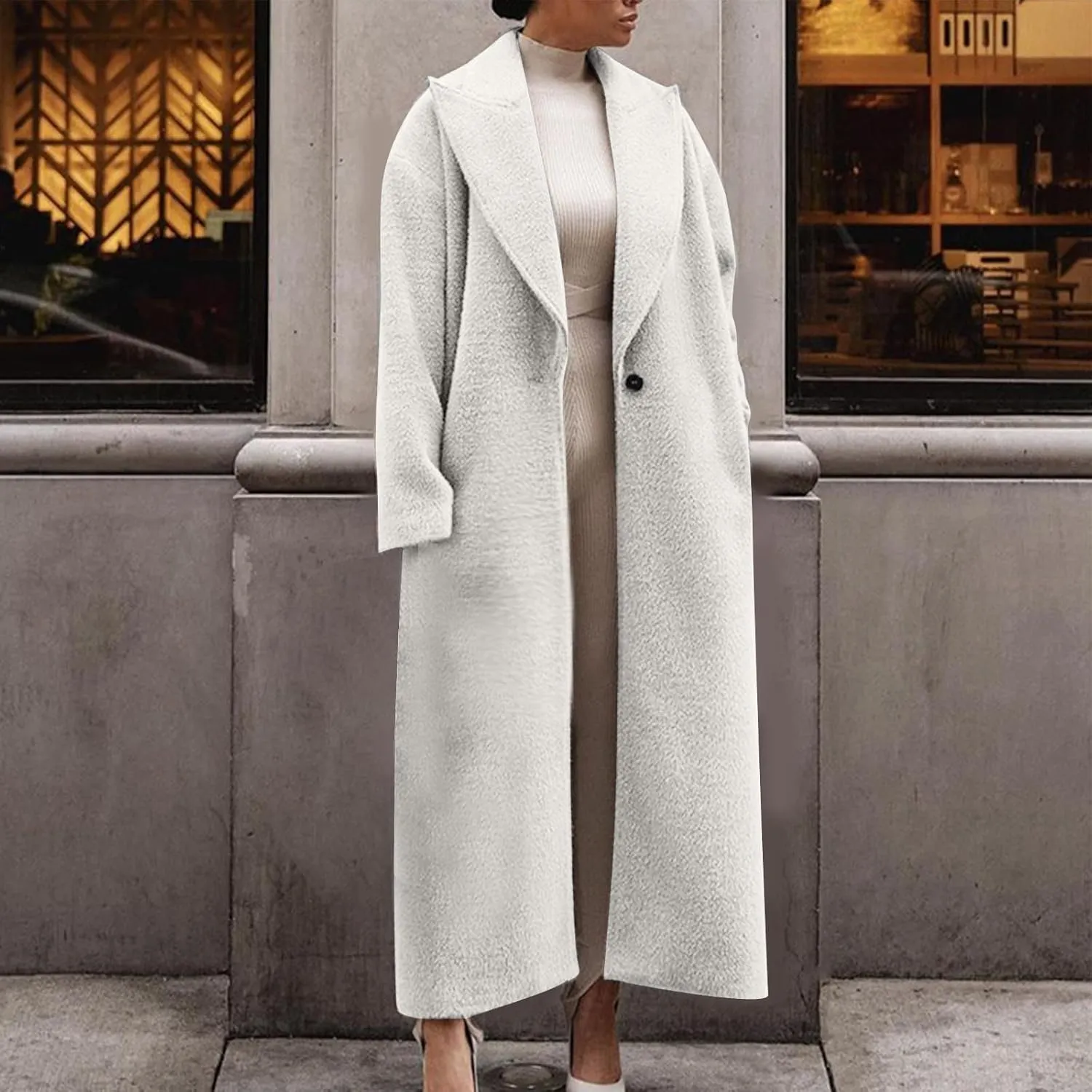 Trench Coat for Women 2024 Double Breasted Lapel Wool Coat Fall Long Sleeve Midi Jacket Windproof Overcoat