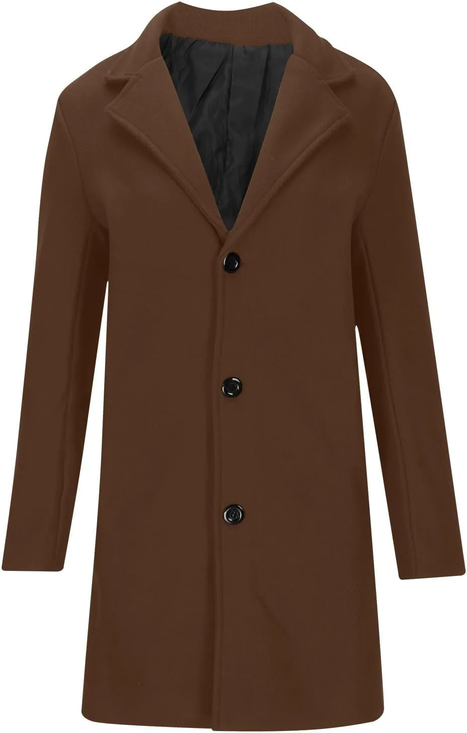 Trench Coat Men Single Breasted Wool Blend Coat Mid Length Pea Coat Notch Lapel Jacket Business Casual Overcoat