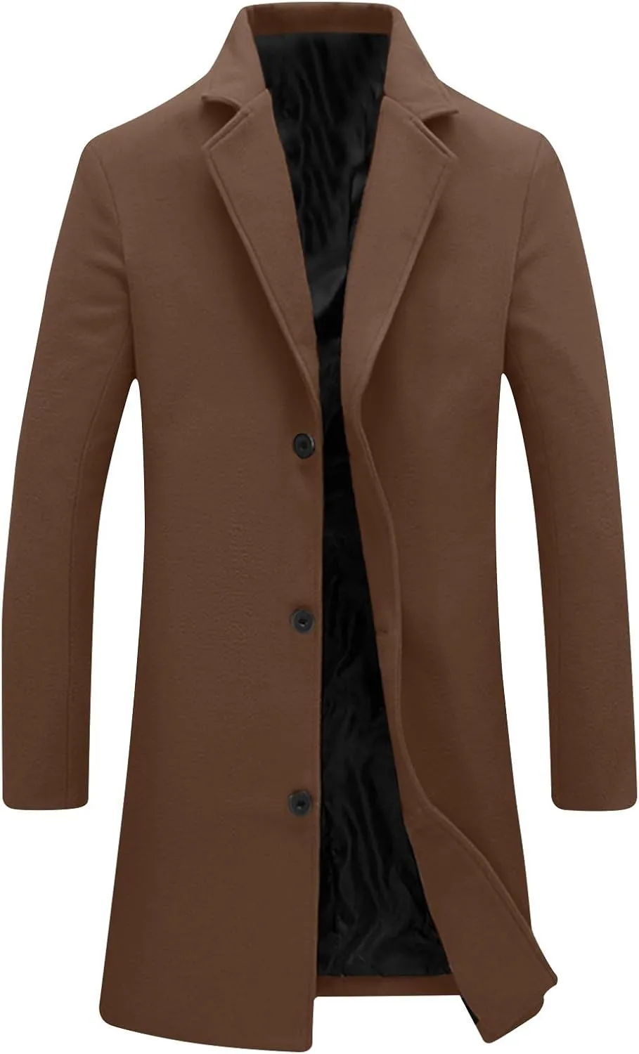 Trench Coat Men Single Breasted Wool Blend Coat Mid Length Pea Coat Notch Lapel Jacket Business Casual Overcoat