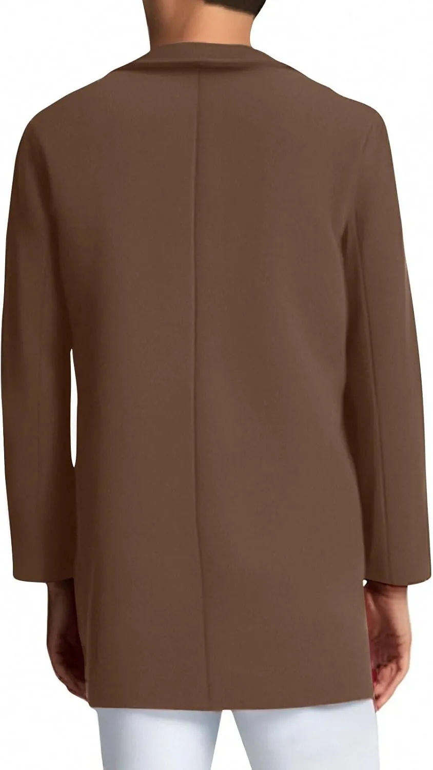 Trench Coat Men Single Breasted Wool Blend Coat Mid Length Pea Coat Notch Lapel Jacket Business Casual Overcoat