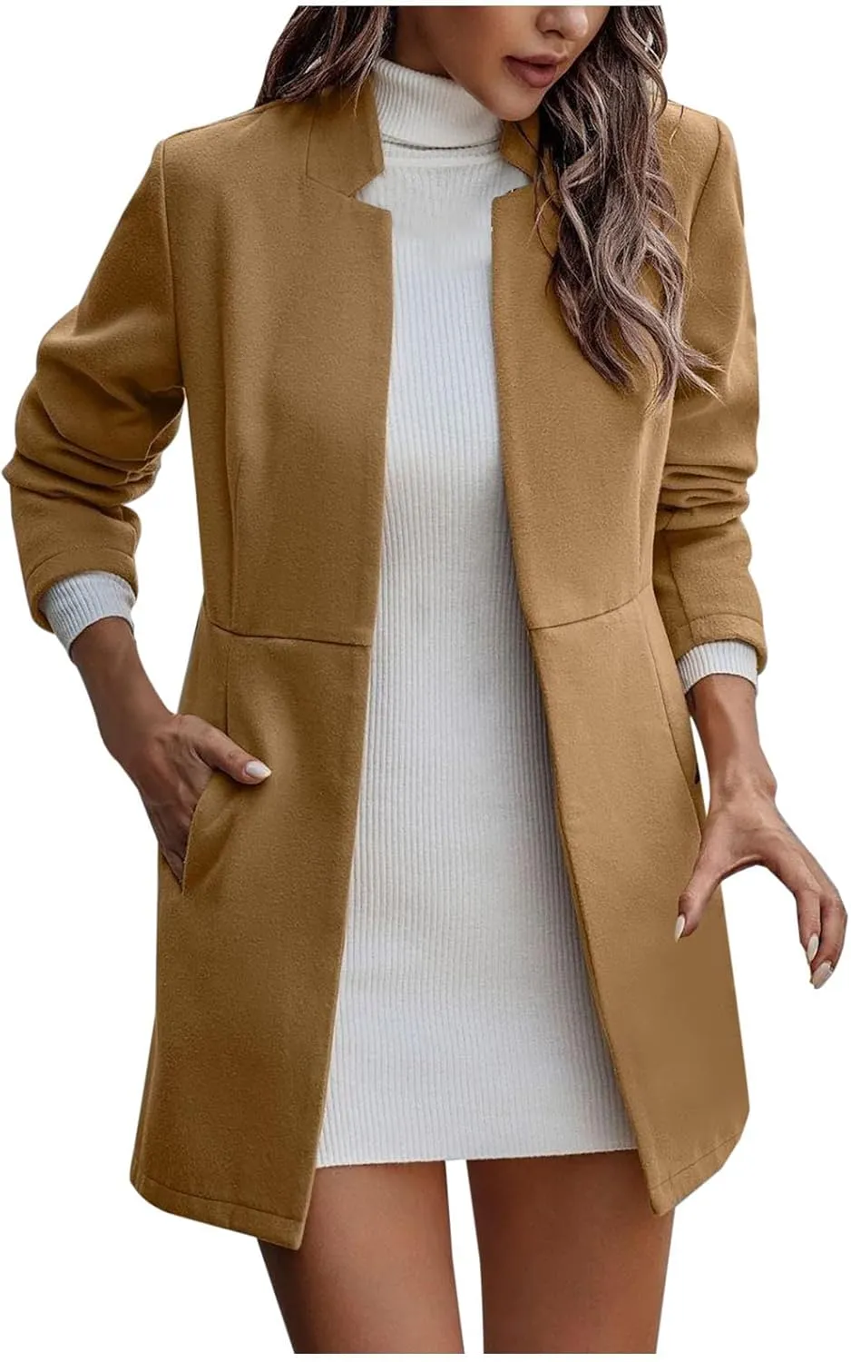 Trench Coats for Women, Elegant Classic Lapel Outerwear Casual Trench Overcoats Windbreaker Jackets with Pockets