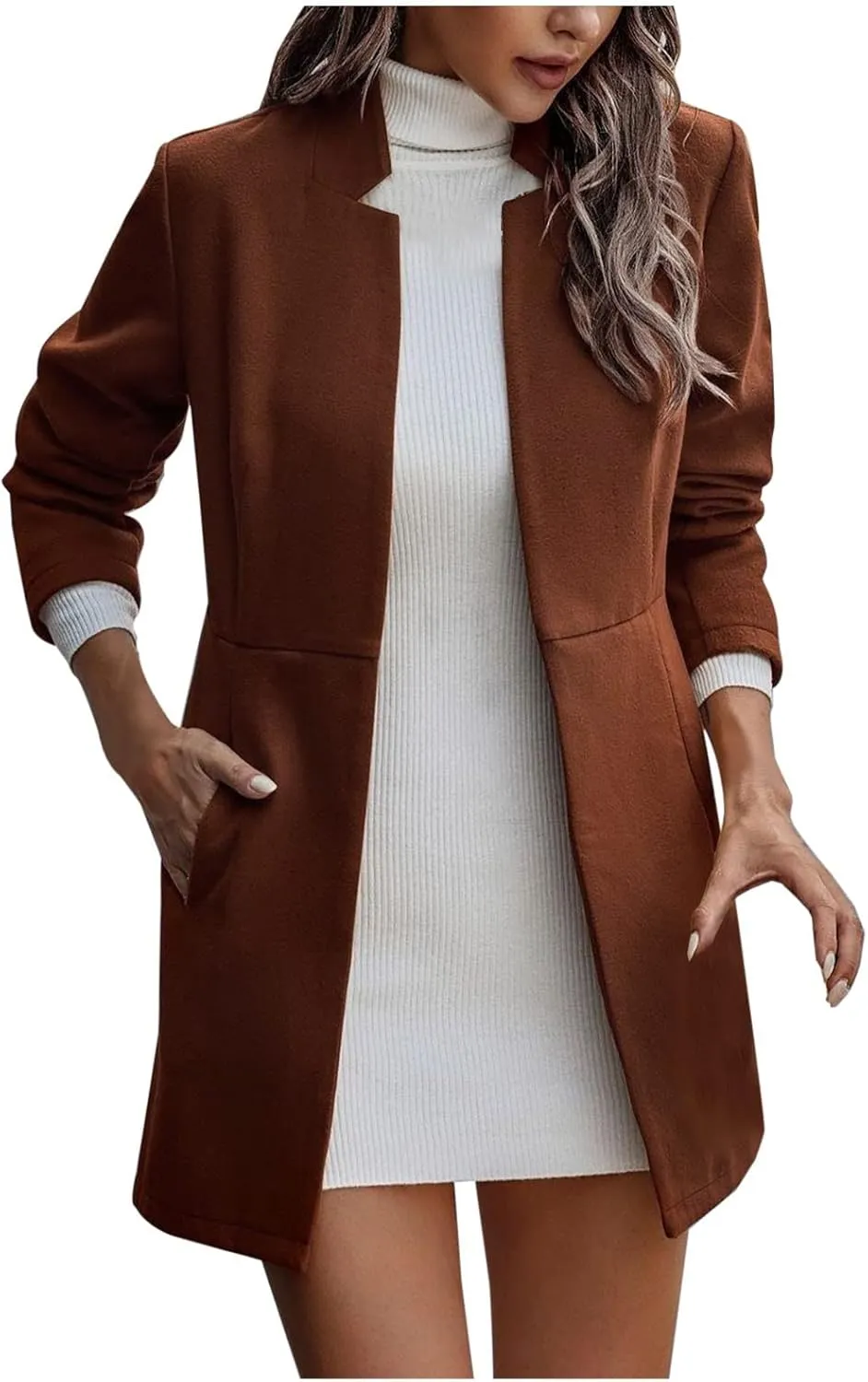 Trench Coats for Women, Elegant Classic Lapel Outerwear Casual Trench Overcoats Windbreaker Jackets with Pockets