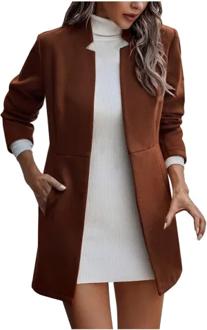 Trench Coats for Women, Elegant Classic Lapel Outerwear Casual Trench Overcoats Windbreaker Jackets with Pockets