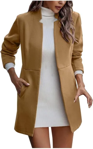 Trench Coats for Women, Elegant Classic Lapel Outerwear Casual Trench Overcoats Windbreaker Jackets with Pockets