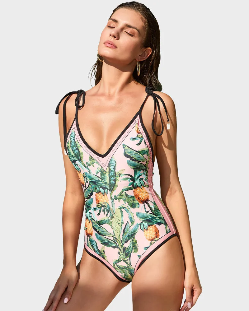 Two-in-One Floral Print Tie-Strap Swimsuit