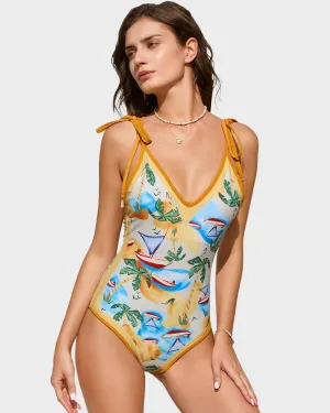Two-in-One Floral Print Tie-Strap Swimsuit