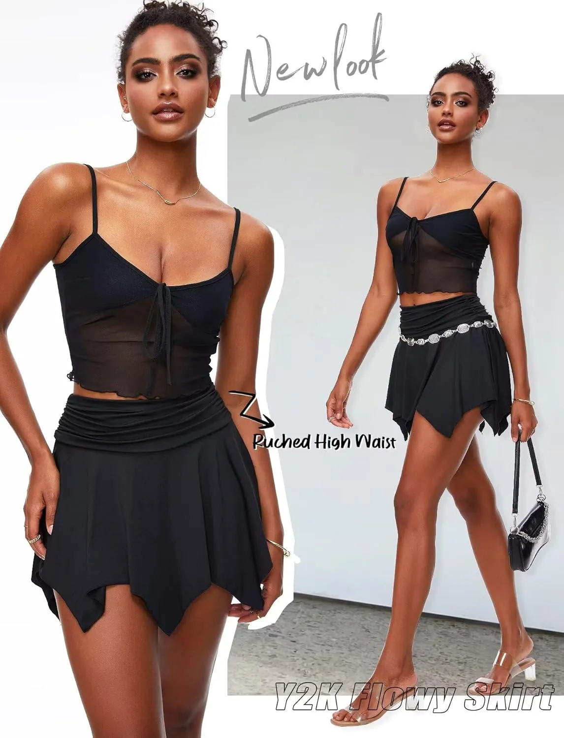 TZLDN Womens Flowy Mini Skirt with Shorts Fairy Y2K Asymmetrical Pirate Skort Trendy Sexy Rave Festival Outfits Going Out