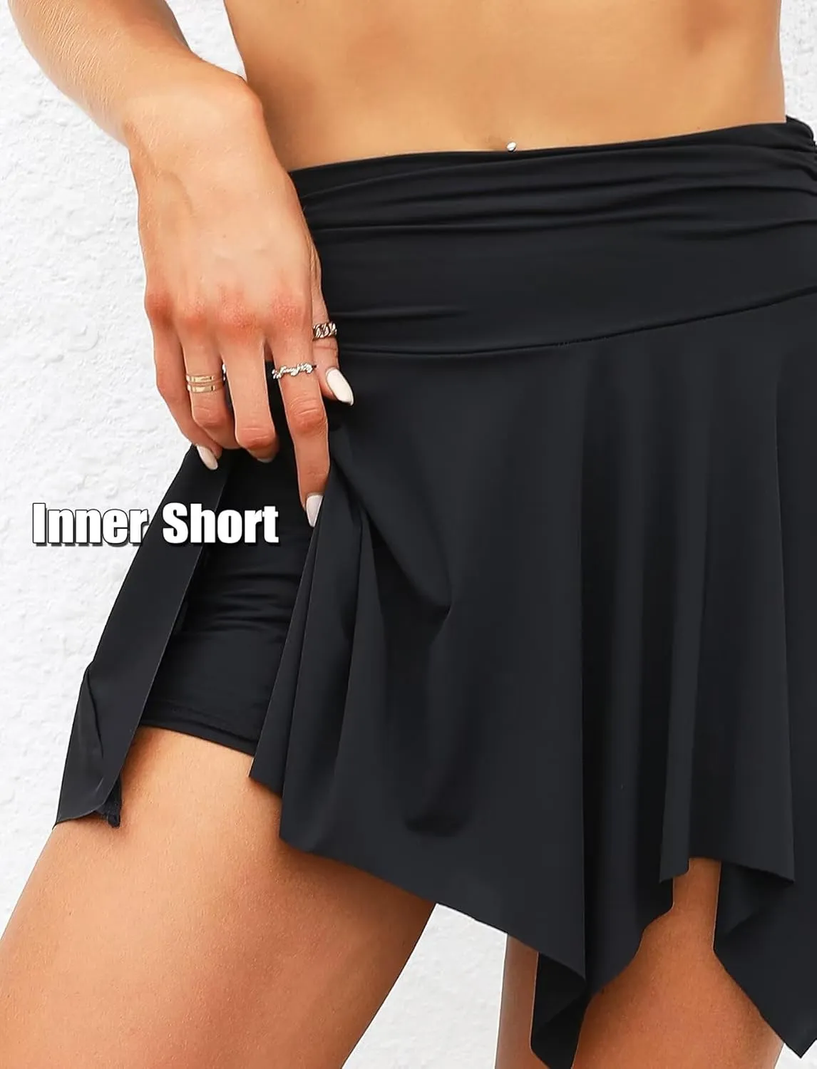 TZLDN Womens Flowy Mini Skirt with Shorts Fairy Y2K Asymmetrical Pirate Skort Trendy Sexy Rave Festival Outfits Going Out