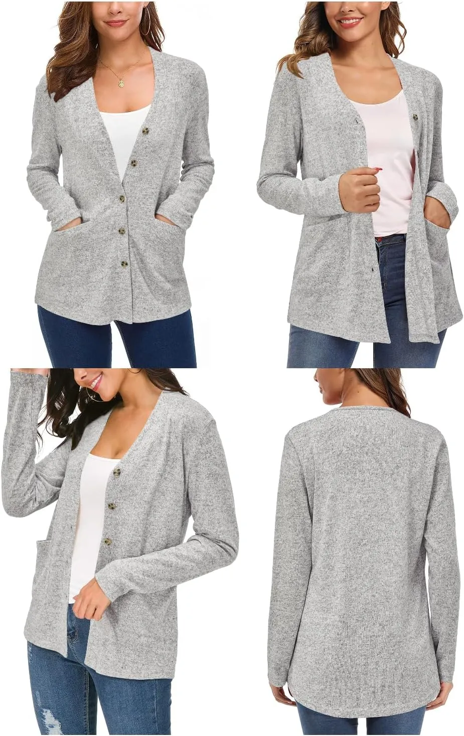 ULTRANICE Women's Cardigan Sweaters Lightweight Long Sleeve Open Front Knitted Button Down Cardigans Tops with Pockets