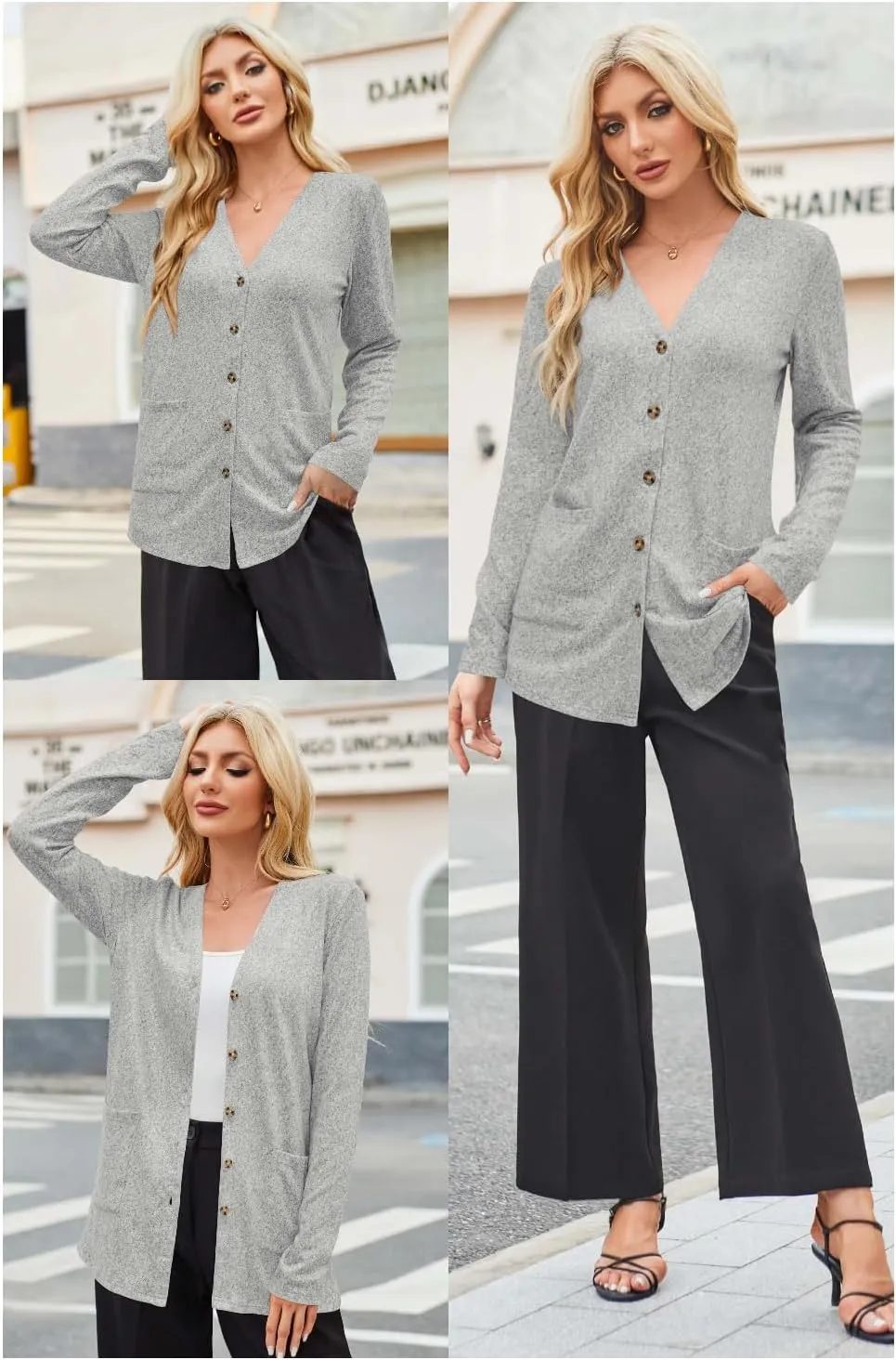 ULTRANICE Women's Cardigan Sweaters Lightweight Long Sleeve Open Front Knitted Button Down Cardigans Tops with Pockets