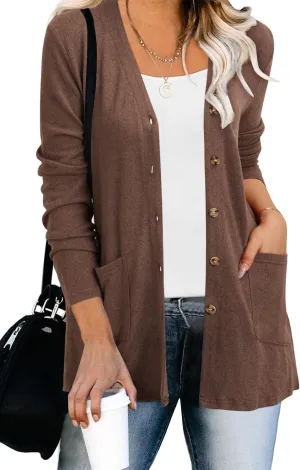 ULTRANICE Women's Cardigan Sweaters Lightweight Long Sleeve Open Front Knitted Button Down Cardigans Tops with Pockets