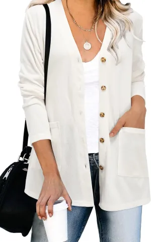 ULTRANICE Women's Cardigan Sweaters Lightweight Long Sleeve Open Front Knitted Button Down Cardigans Tops with Pockets