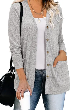 ULTRANICE Women's Cardigan Sweaters Lightweight Long Sleeve Open Front Knitted Button Down Cardigans Tops with Pockets