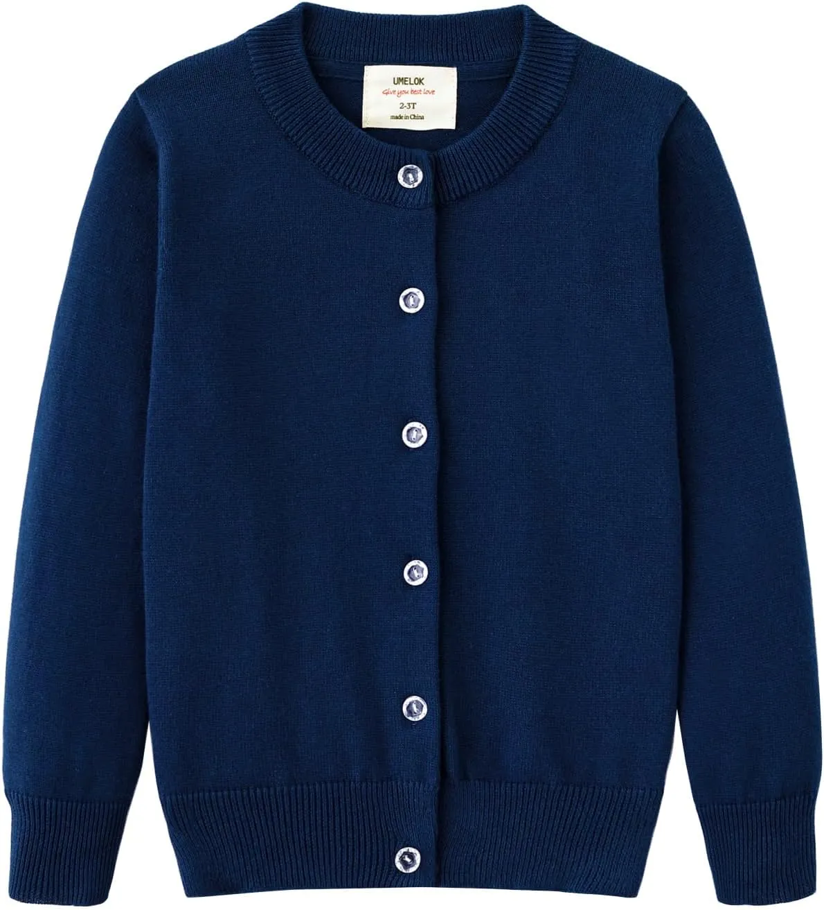 UMELOK Girls' Cardigans Sweater Cotton Button Solid Long Sleeve Knit Sweaters