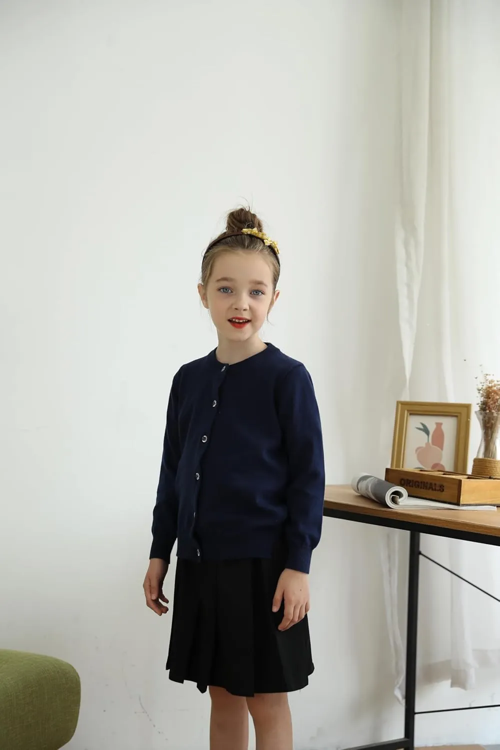 UMELOK Girls' Cardigans Sweater Cotton Button Solid Long Sleeve Knit Sweaters
