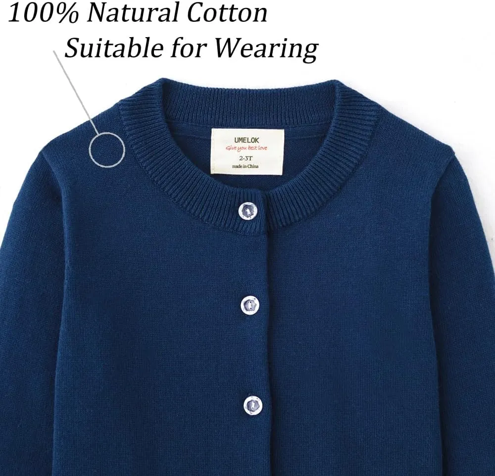 UMELOK Girls' Cardigans Sweater Cotton Button Solid Long Sleeve Knit Sweaters