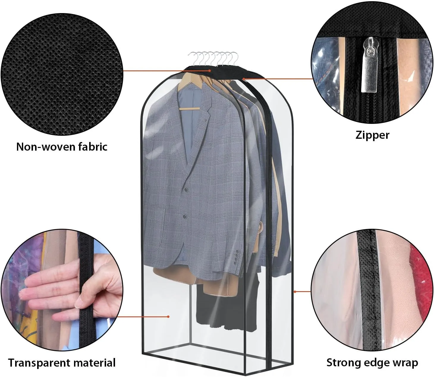 Univivi Garment Bags Garment Covers for Hanging Clothes, 10" Gusseted Clear Suit Bags for Clothes Storage, Garment Bag for Closet Storage, 40", 4-Pack