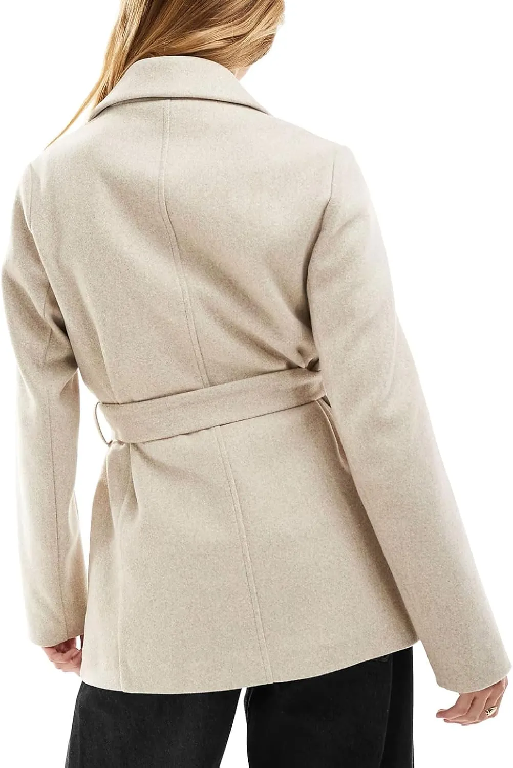 utcoco Women Fashion Belted Wool Trench Coat Notched Lapel Pea Coats Winter Warm Jackets with Pockets