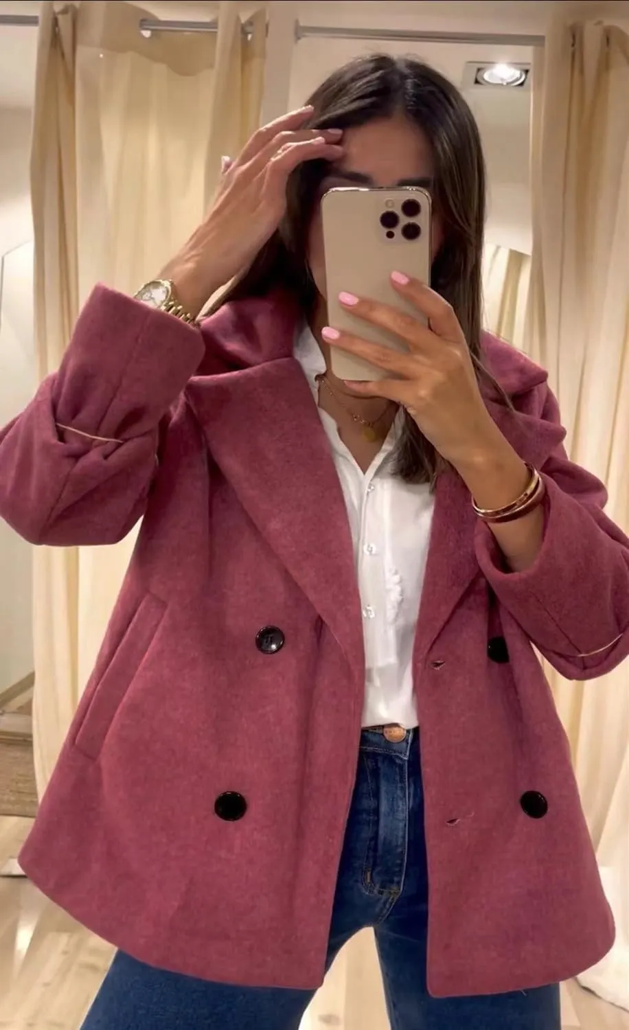 utcoco Women's 2024 Winter Woolen Coats Casual Notched Lapel Double Breasted Trench Coat Peacoat with Pockets