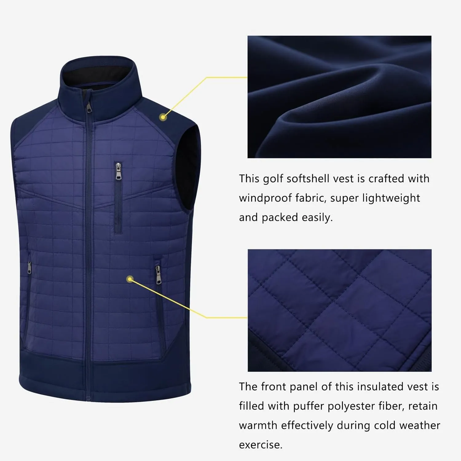 Vcansion Men's Lightweight Fleece Lined Puffer Vest Softshell Outerwear Sleeveless Jacket for Hiking Travel Golf