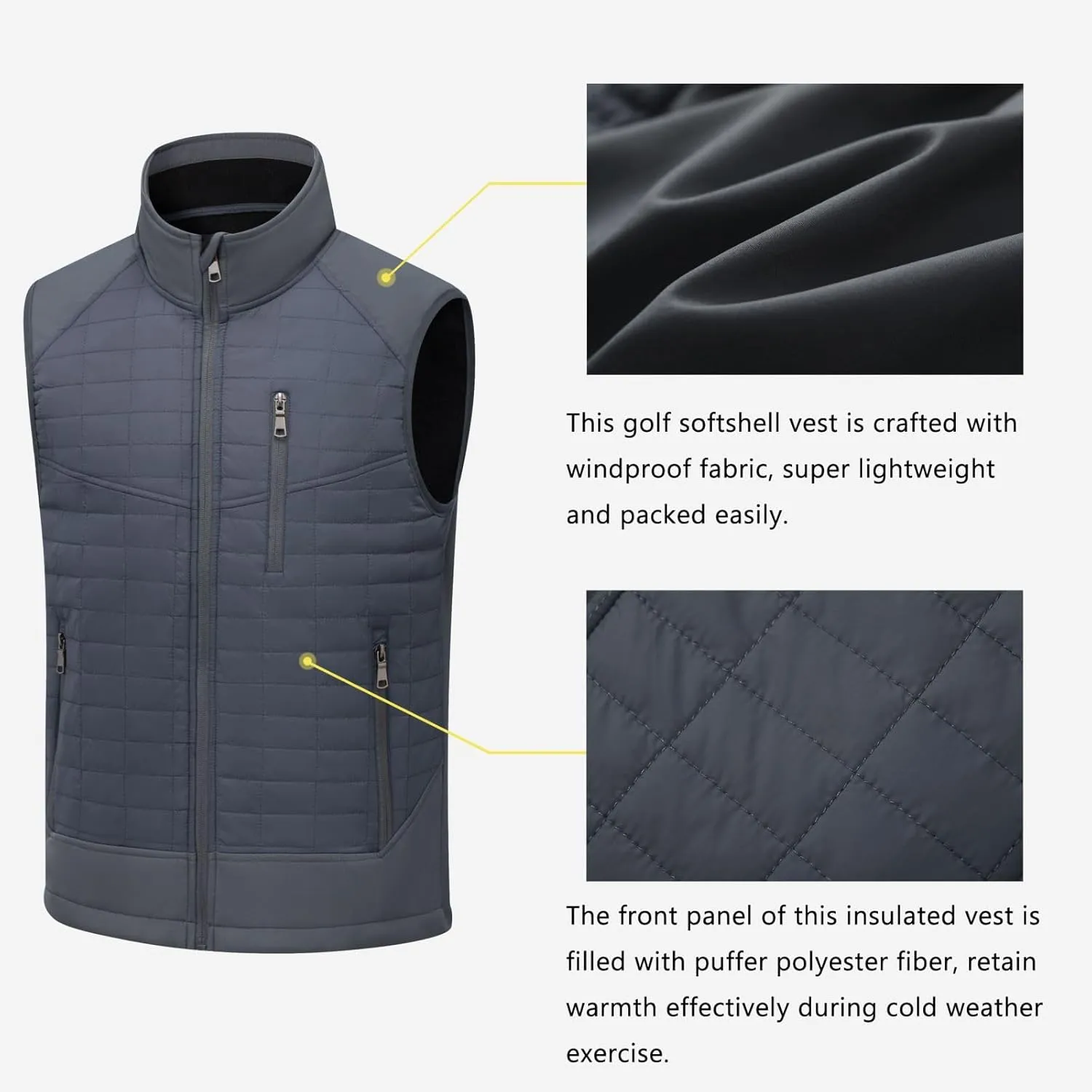 Vcansion Men's Lightweight Fleece Lined Puffer Vest Softshell Outerwear Sleeveless Jacket for Hiking Travel Golf
