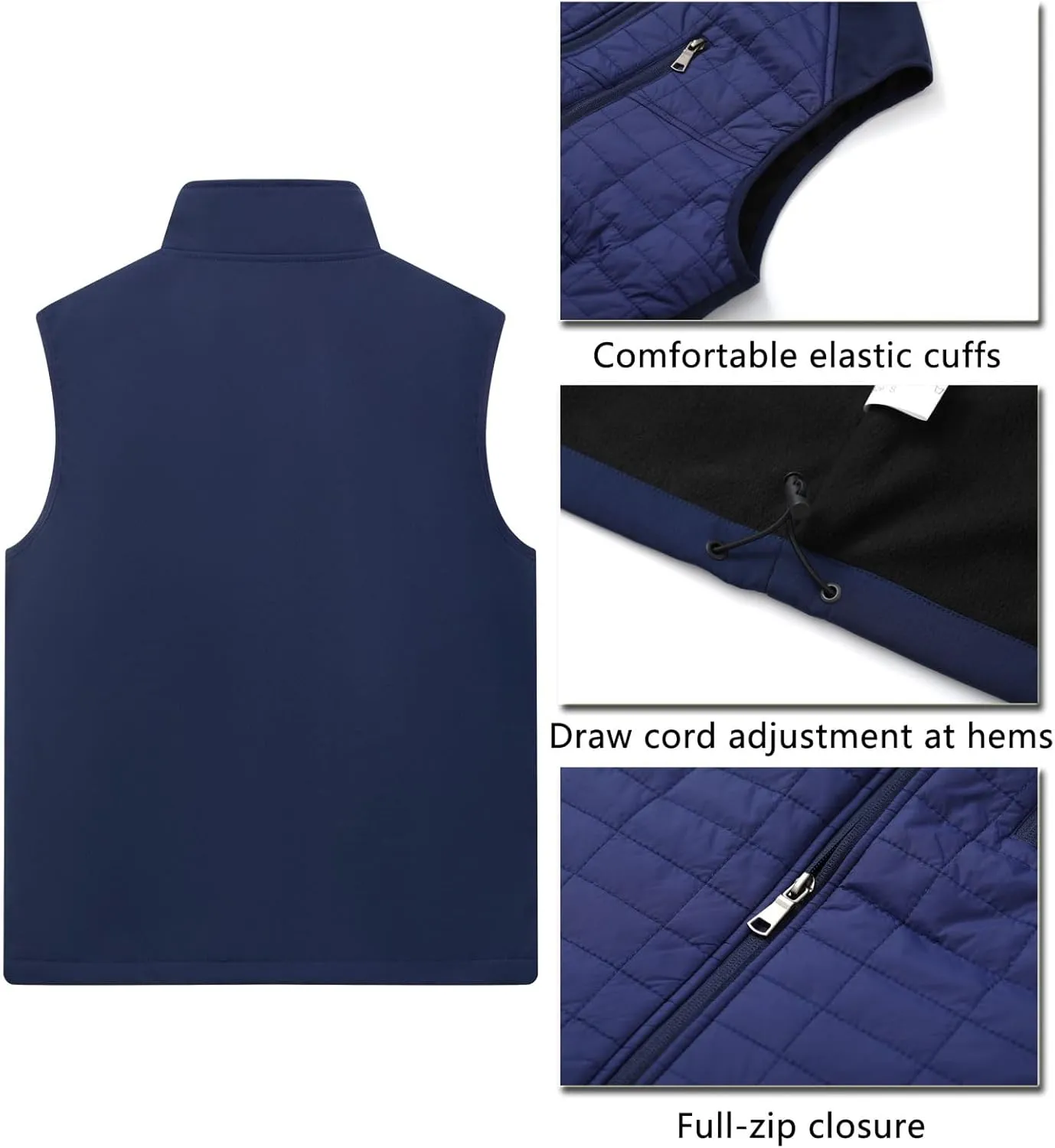 Vcansion Men's Lightweight Fleece Lined Puffer Vest Softshell Outerwear Sleeveless Jacket for Hiking Travel Golf