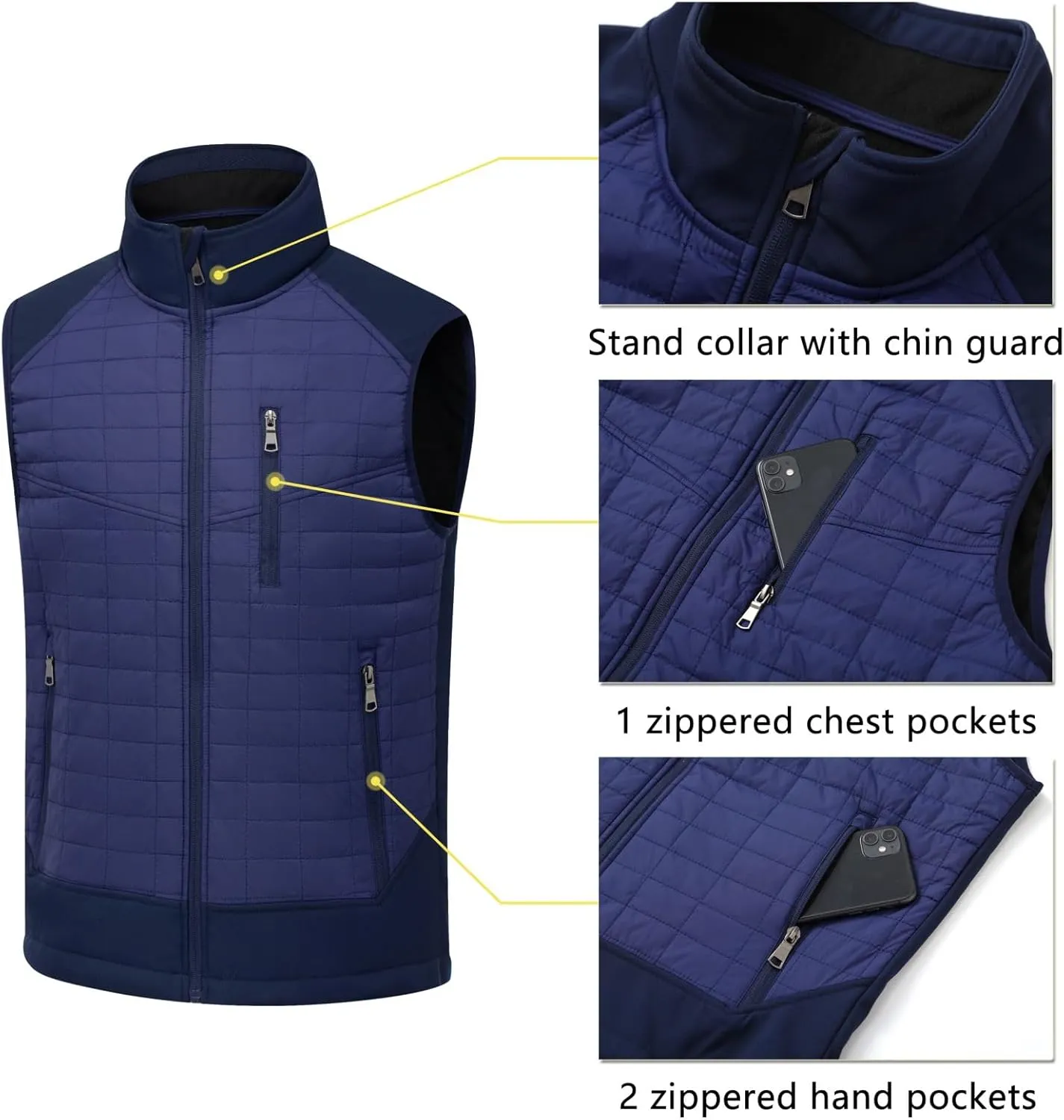 Vcansion Men's Lightweight Fleece Lined Puffer Vest Softshell Outerwear Sleeveless Jacket for Hiking Travel Golf