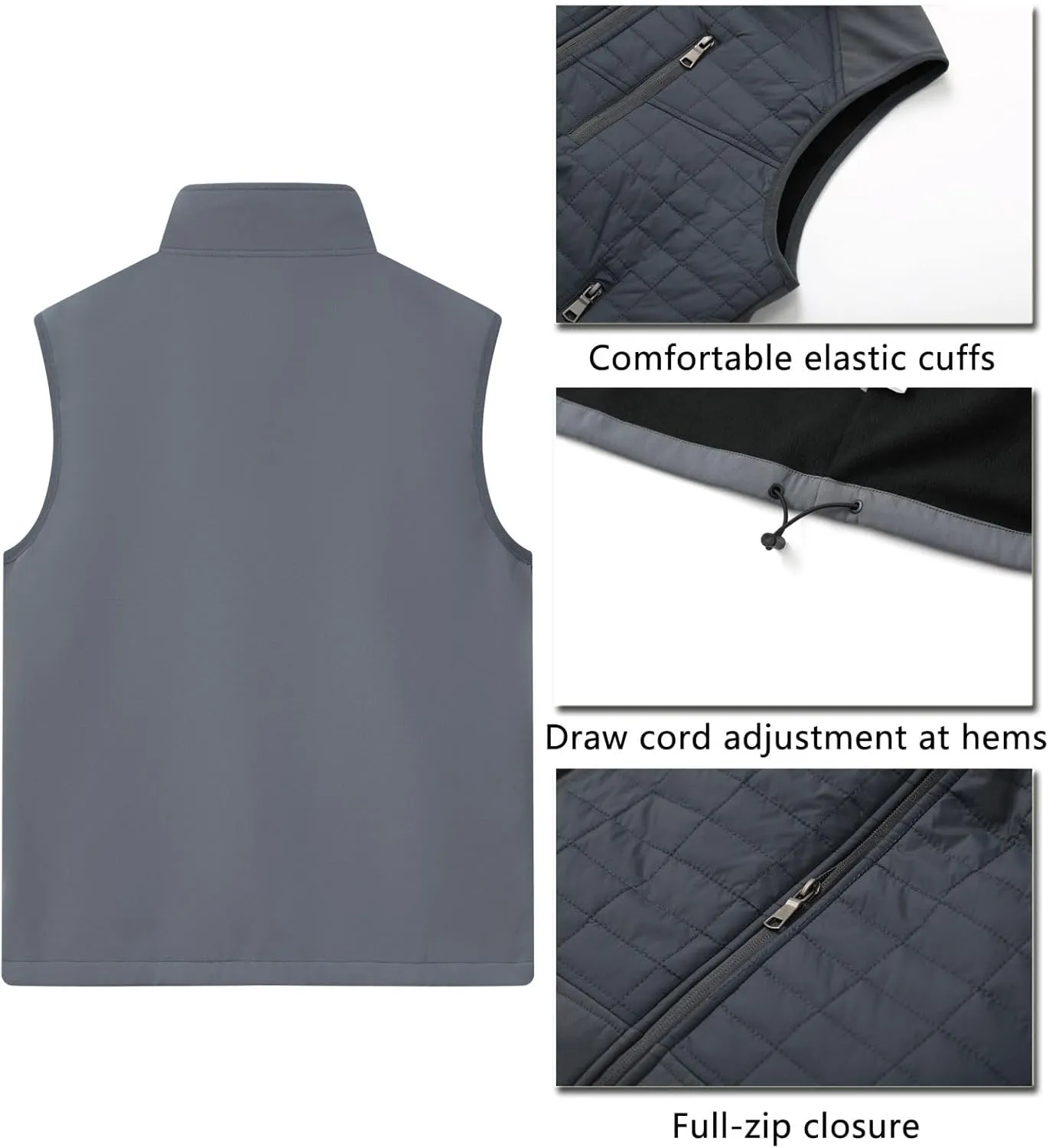 Vcansion Men's Lightweight Fleece Lined Puffer Vest Softshell Outerwear Sleeveless Jacket for Hiking Travel Golf