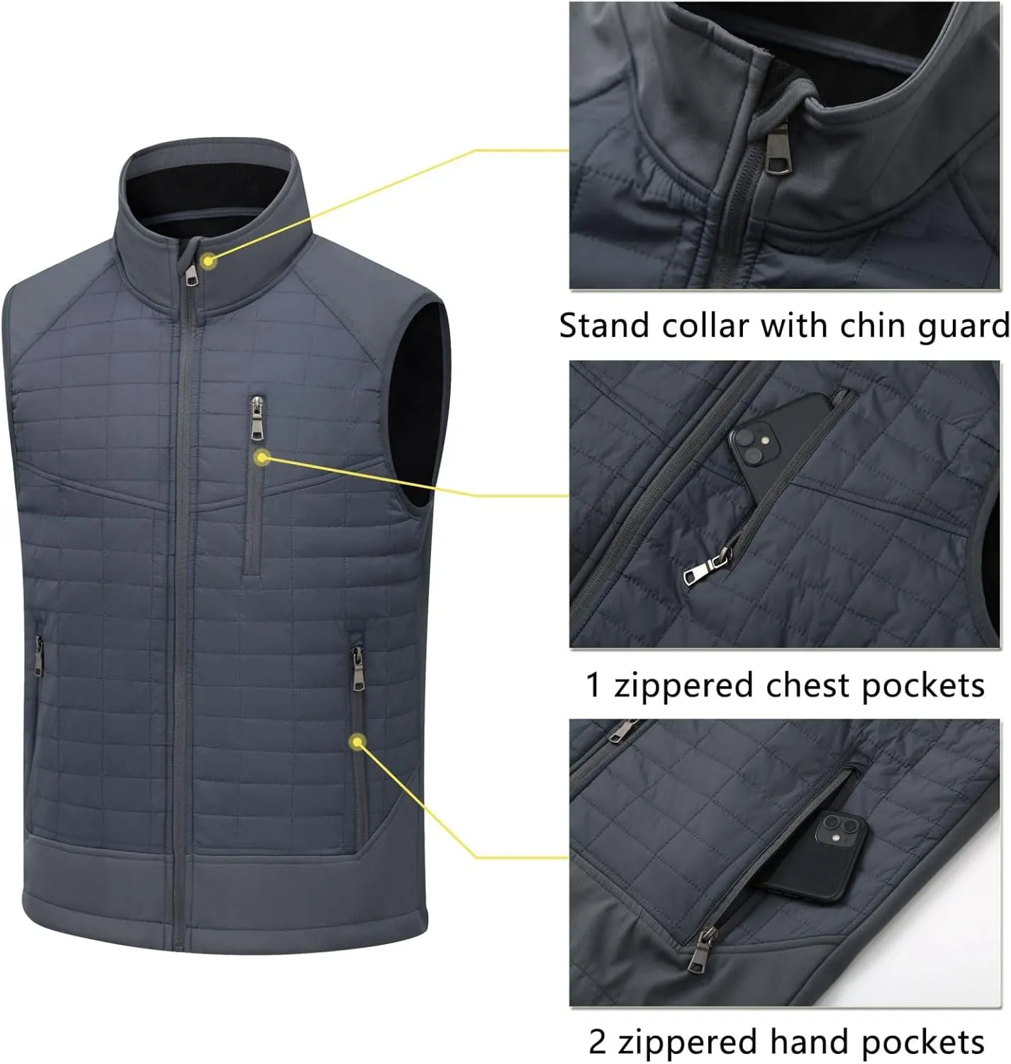 Vcansion Men's Lightweight Fleece Lined Puffer Vest Softshell Outerwear Sleeveless Jacket for Hiking Travel Golf
