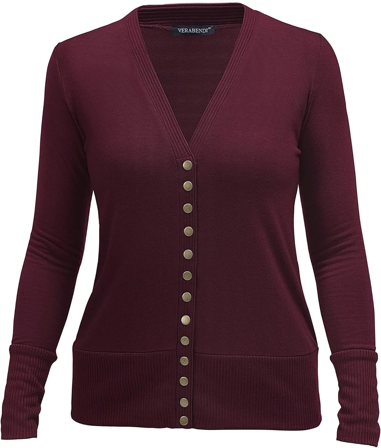 VERABENDI Women Long Sleeve Snaps Button Down V Neck Cute Knit Sweater Cardigan