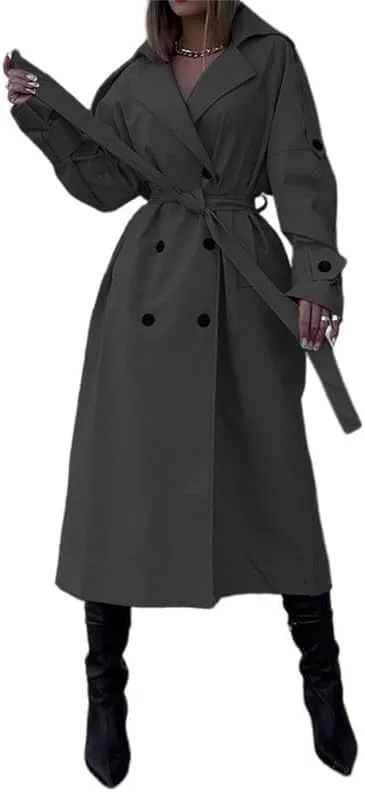 VIVICOLOR Womens Long Trench Coat Casual Slim Overcoat Outerwear with Belt, Womens Long Trench Overcoat