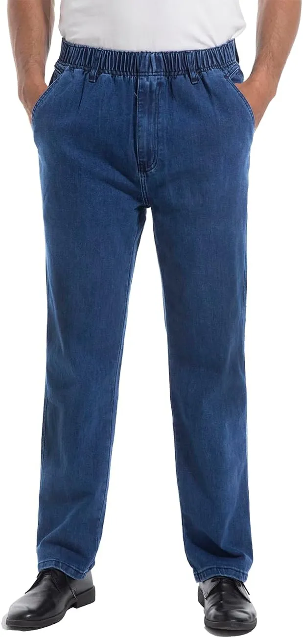 voeeron Mens Elastic Waist Jeans Relaxed Fit Denim Pants Casual Mens Elastic Waist Pants