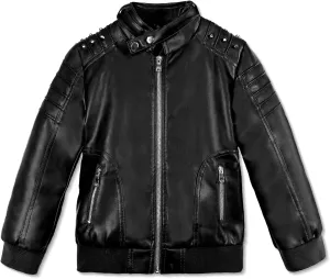 Volunboy Boys Leather Jacket Kids Fall Motorcycle Faux Pu Coats Spring Outerwear