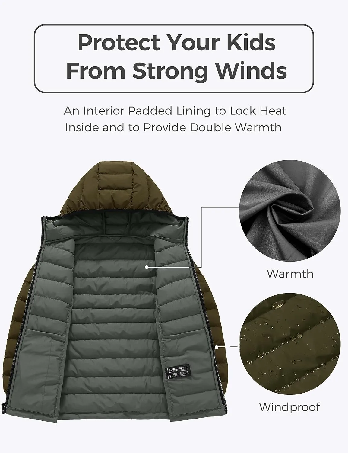 wantdo Boys' Winter Coat Lightweight Puffer Jacket Waterproof Outerwear Hooded