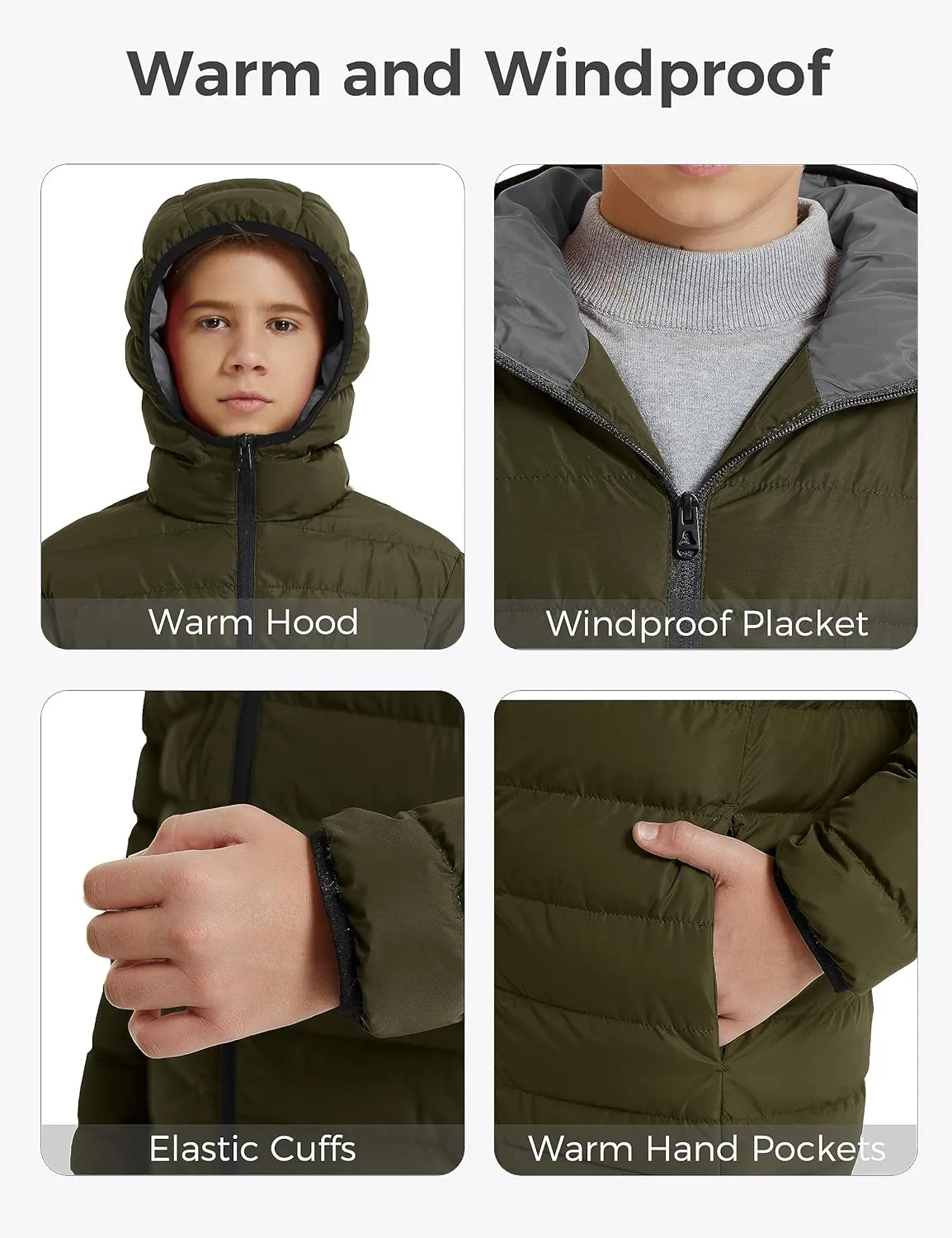 wantdo Boys' Winter Coat Lightweight Puffer Jacket Waterproof Outerwear Hooded