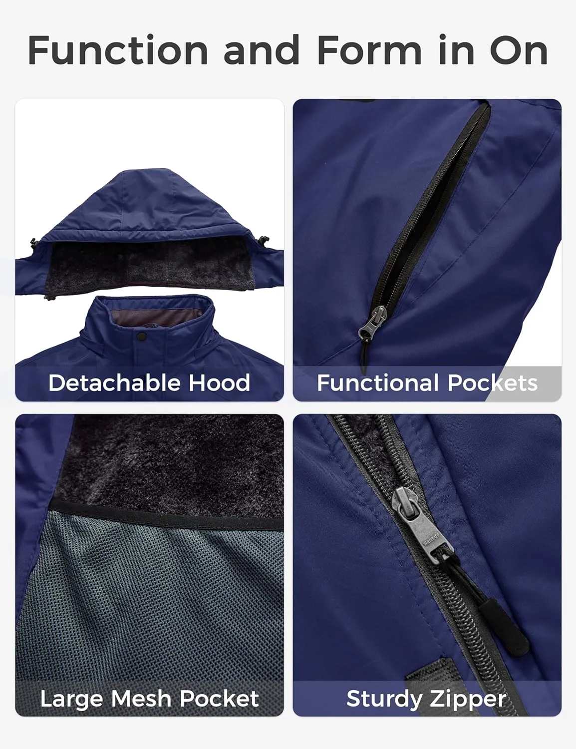 Wantdo Men's Plus Size Waterproof Ski Jacket Big&Tall Warm Winter Hooded Coat Snow Mountain Windbreaker