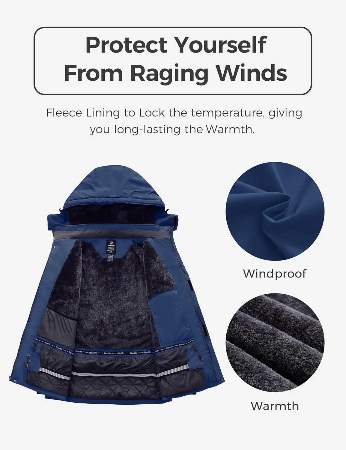 Wantdo Men's Plus Size Waterproof Ski Jacket Big&Tall Warm Winter Hooded Coat Snow Mountain Windbreaker
