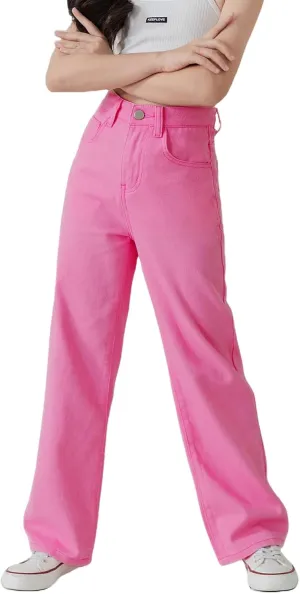 WDIRARA Girl's Butterfly Print Elastic Waist Wide Leg Ripped Jeans Denim Pants