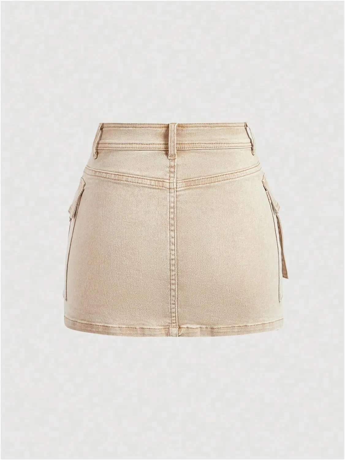 WDIRARA Women's Casual High Waisted Denim Skirt Y2k Mini Cargo Skirts with Pockets